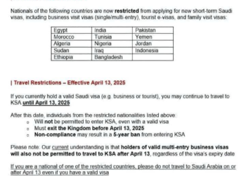 Just In: Saudi Arabia Suspends Visa Issuance to Nigeria, 13 Other Nations Ahead of Hajj