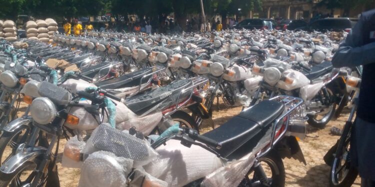 Sen. Wamakko Empowers Constituents With Food Stuff, Motorcycles, Grinding, Water Pumping Machines