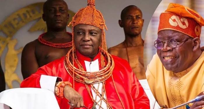 PRESIDENT TINUBU GREETS  OBA OF BENIN ON HIS 9th  CORONATION ANNIVERSARY