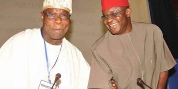 ADC National Chairman, Senator David Mark, Felicitates with Former President Olusegun Obasanjo at 89
