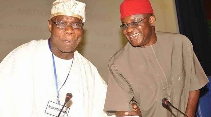 ADC National Chairman, Senator David Mark, Felicitates with Former President Olusegun Obasanjo at 89