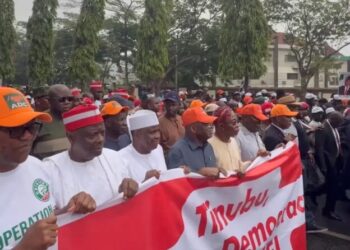 Atiku, Obi, David Mark, Amaechi lead ADC protest to INEC HQ